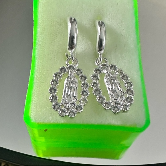 Sterling Silver 925 Our Lady of Guadalupe Dangle Earrings - Picture 10 of 11